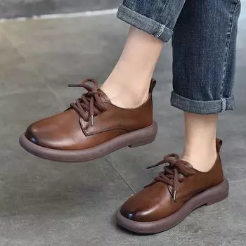 Johnature, женская обувь на плоской подошве из натуральной кожи в стиле ретро, удобная обувь для отдыха ручной работы на мягкой подошве с круглым носком и шнуровкой