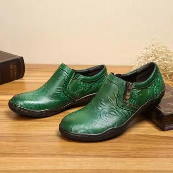 Johnature, женская обувь на плоской подошве из натуральной кожи с тиснением в этническом стиле, винтажная удобная однотонная обувь на мягкой подошве 36 зелёный