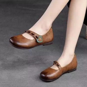 Johnature женская обувь на плоской подошве из натуральной кожи, удобная однотонная обувь ручной работы на мягкой подошве в стиле ретро с круглым носком