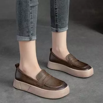 Johnature женская обувь на плоской подошве из натуральной кожи, весенние лоферы с круглым носком на мелком каблуке, удобная обувь ручной работы на платформе