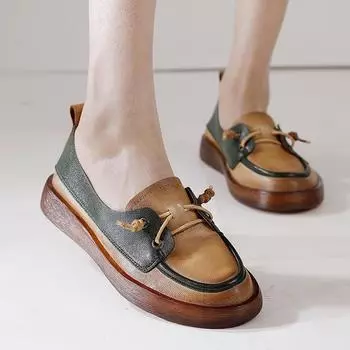Johnature женская обувь на плоской подошве, повседневные лоферы из натуральной кожи с круглым носком, лаконичная удобная обувь ручной работы
