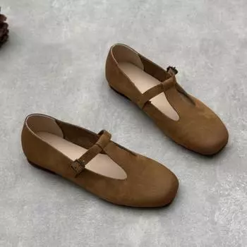 Johnature, женская обувь на плоской подошве с квадратным носком из натуральной кожи, однотонная обувь ручной работы на мягкой подошве из воловьей кожи с пряжкой и ремешком 35 бежевый