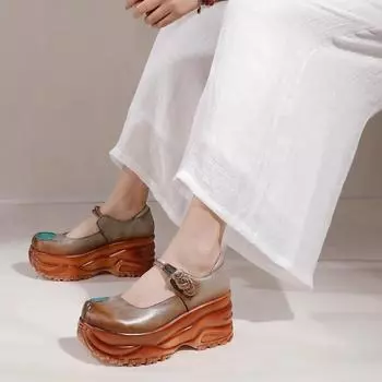 Johnature, женская обувь на танкетке с толстой подошвой в стиле ретро, туфли-лодочки из натуральной кожи, туфли на платформе ручной работы с круглым носком