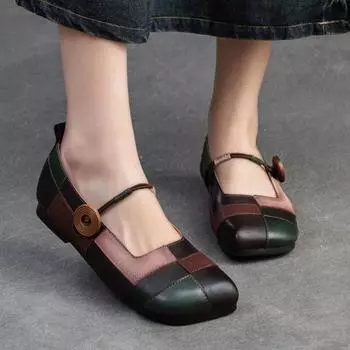 Johnature/женская обувь ручной работы из натуральной кожи разных цветов на плоской подошве с квадратным носком в стиле ретро на мелкой мягкой подошве 36 зелёный