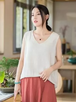 Johnature женская однотонная льняная повседневная одежда, летние свободные женские топы, винтажные майки One Size светло-зеленый