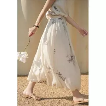 Johnature Женская осенняя нишевая принтованная винтажная повседневная юбка А-силуэта модная китайская ретро-юбка S