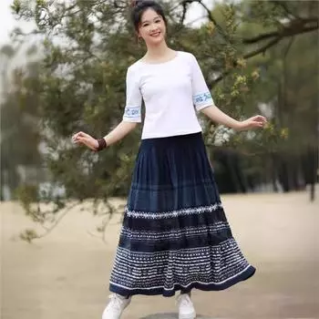 Johnature Женская осенняя нишевая жаккардовая юбка с эластичной талией в винтажном ретро-китайском стиле юбка в индивидуальном стиле One Size