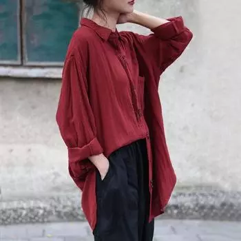 Johnature Женская осенняя рубашка с отложным воротником, оригинальная повседневная рубашка в стиле ретро, однотонная однобортная рубашка в винтажном стиле One Size