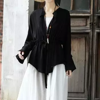 Johnature Женская осенняя рубашка свободного покроя, однотонная, в стиле кантри, с длинными рукавами L белый