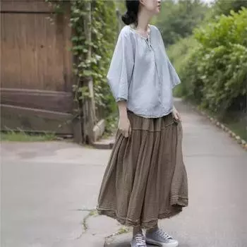 Johnature Женская осенняя винтажная однотонная ретро-юбка в китайском стиле, повседневная юбка в стиле «Ниш» One Size