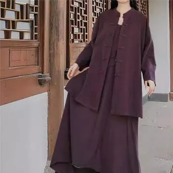 Johnature Женская осенняя винтажная рубашка в китайском стиле в винтажном стиле со свободным воротником и пряжкой One Size