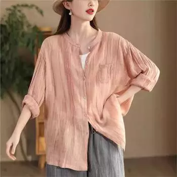 Johnature Женская Осенняя Винтажная Свободная Рубашка с Длинными Рукавами Модная Повседневная Однобортная Рубашка В Китайском Стиле Ретро One Size