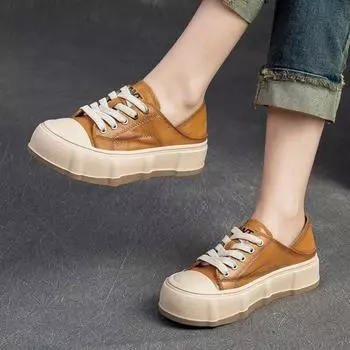 Johnature женская повседневная обувь из натуральной кожи, универсальные легкие однотонные туфли на плоской подошве с толстой подошвой