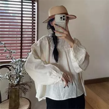 Johnature Женская рубашка повседневная простая отутюженная свободная универсальная однотонная топы One Size серый