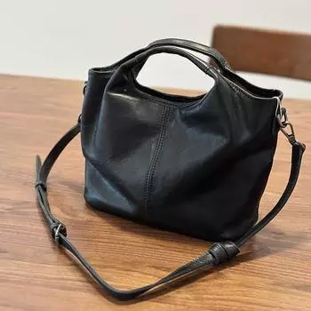 Johnature Женская сумка из натуральной кожи, ретро-сумка, мягкая коровья кожа, простая, универсальная, большой вместимости, на плечо чёрный