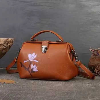 Johnature женская сумка из натуральной кожи в стиле ретро, ручная роспись, цветочная сумка, универсальные сумки на плечо из натуральной яловой кожи чёрный