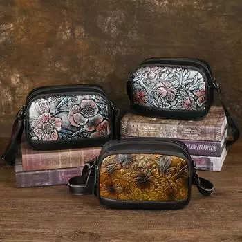 Сумка женская из натуральной кожи Johnature с тиснением в стиле ретро, универсальные сумки из коровьей кожи с ручной росписью через плечо и через плечо коричневый