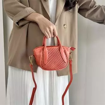 Johnature Женская сумка из натуральной кожи, модные универсальные сумки через плечо, ретро-сумка высокого класса, ручная плетеная сумка оранжевый