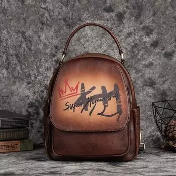 Johnature, женская сумка из натуральной кожи с ручной росписью, натуральный мягкий рюкзак из воловьей кожи для отдыха, большая вместительность, уличные дорожные сумки Ladise коричневый