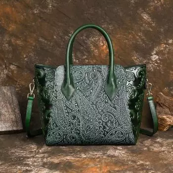 Johnature женская сумка из натуральной кожи, винтажная роскошная сумка с тиснением, универсальные сумки на плечо большой вместимости из воловьей кожи