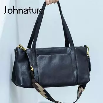 Johnature женская сумка из натуральной яловой кожи, простая повседневная сумка из натуральной кожи, большая вместительная сумка на плечо, повседневные универсальные сумки на плечо