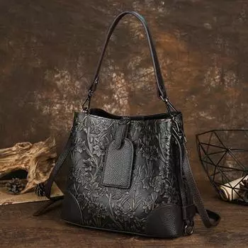 Johnature женская сумка-мешок из натуральной кожи с тиснением в стиле ретро, сумки из воловьей кожи, большие вместительные сумки на плечо и через плечо золотой