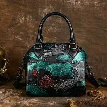 Johnature женская сумка ручной работы из натуральной кожи с тиснением в стиле ретро, универсальная сумка, сумки на плечо большой вместимости