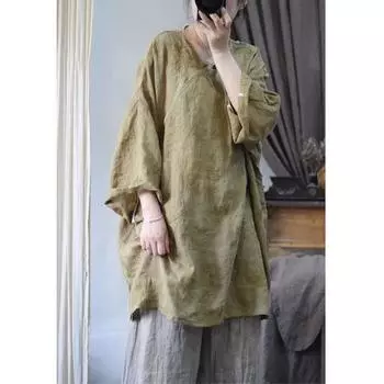 Johnature женская весенняя индивидуальная вышивка винтажная рубашка с длинными рукавами в китайском стиле свободная повседневная рубашка в стиле ретро One Size темные хаки