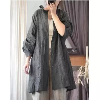 Johnature женская весенняя модная индивидуальная рубашка для стирки ниша в китайском стиле винтажная свободная однотонная рубашка One Size темно серый