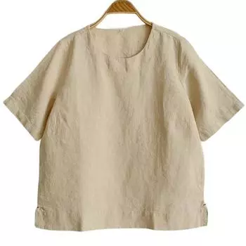 Johnature Женская весенняя однотонная футболка с круглым вырезом и короткими рукавами, модная повседневная винтажная футболка в китайском стиле M серый