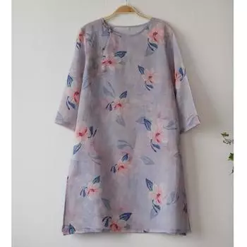 Johnature женская весенняя повседневная нишевая рубашка с пряжкой и принтом в винтажном стиле, модная рубашка в китайском стиле с короткими рукавами M светло-фиолетовый