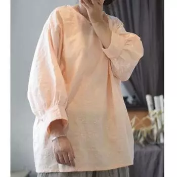 Johnature Женская весенняя стирка с вышивкой, винтажная свободная повседневная рубашка в китайском стиле с длинными рукавами и рукавами принцессы One Size светло-розовый