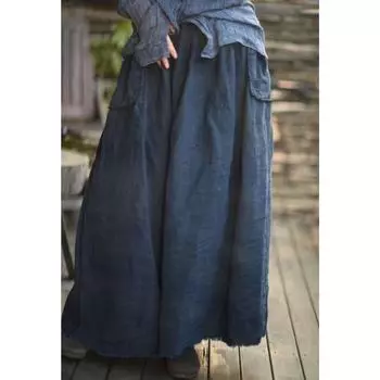 Johnature Женская весенняя винтажная юбка А-силуэта с эластичной талией, модная однотонная винтажная юбка в китайском стиле One Size синий