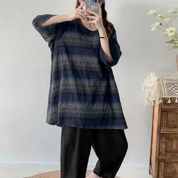 Johnature Женская винтажная футболка с весенним полосатым принтом, индивидуальная футболка с короткими рукавами и блокировкой цвета One Size