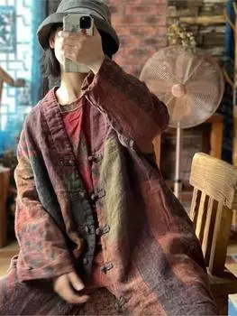 Johnature женская винтажная ретро снежинка с принтом Свободная хлопковая одежда однобортная хлопковая одежда One Size кофейный