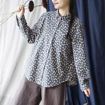 Johnature Женская зимняя рубашка в винтажном стиле с цветочным принтом и длинными рукавами, однобортная повседневная рубашка в стиле ретро One Size