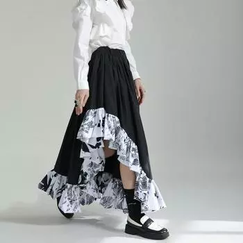 Johnature женские эластичные талии нерегулярные лоскутные оборки контрастные юбки весна-лето модные свободные женские юбки