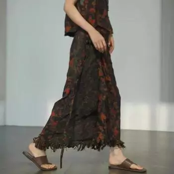 Johnature женские бандажные юбки в китайском стиле с цветочным принтом, весенние женские винтажные юбки трапециевидной формы высокого качества с кисточками One Size чёрный