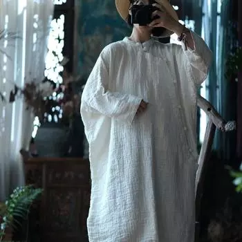 Johnature женские белые платья в китайском стиле с длинными рукавами и пуговицами, весенние платья трапециевидной формы высокого качества One Size красный
