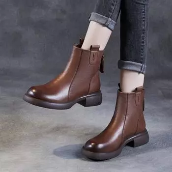 Johnature Женские ботильоны в британском стиле, короткие ботинки из натуральной кожи на мягкой подошве в стиле ретро 35 коричневый