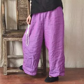 Johnature Женские брюки с эластичной талией, повседневные широкие брюки, весна-лето, однотонные, винтажные, свободные длинные брюки One Size розы красного