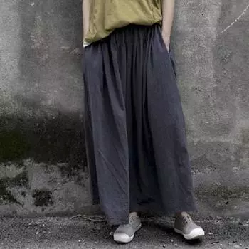 Johnature женские черные, серые винтажные юбки с эластичной резинкой на талии, осенние свободные женские трапециевидные хлопковые льняные юбки One Size темно-серого
