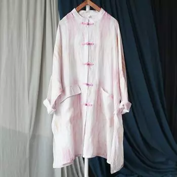 Johnature Женские длинные рубашки в китайском стиле с длинными рукавами, осенние пуговицы, карманы в стиле пэчворк, винтажная рубашка One Size