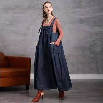 Johnature Женские джинсовые платья Осенняя свободная женская одежда Повседневные платья