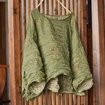 Johnature Женские футболки с винтажным принтом и цветочным принтом, с круглым вырезом и длинным рукавом, весенние свободные женские футболки в китайском стиле One Size розовый