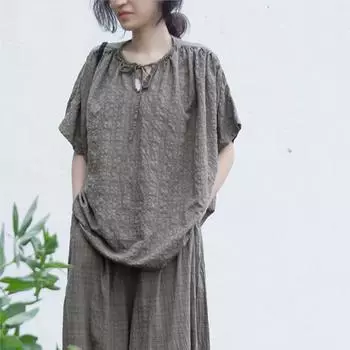 Johnature женские хлопковые льняные летние футболки в клетку с круглым вырезом и короткими рукавами, свободная женская одежда, футболки One Size темно-синий