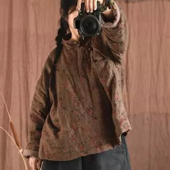 Johnature женские хлопковые пальто в китайском стиле плюс с цветочным принтом, зимние теплые винтажные женские пальто с длинными рукавами, парки One Size кофейный