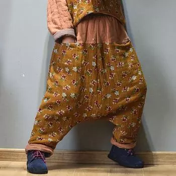 Johnature женские карманы из хлопка и льна в стиле пэчворк с цветочным принтом женские брюки One Size чёрный