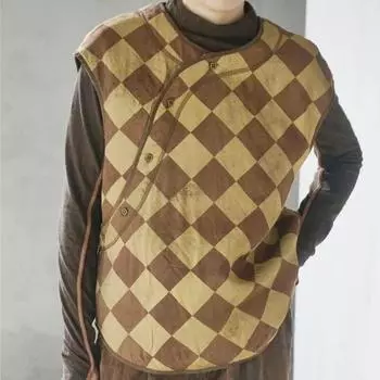 Johnature женские клетчатые жилеты винтажные льняные пальто с круглым вырезом на пуговицах плюс хлопковый жилет M кофейный