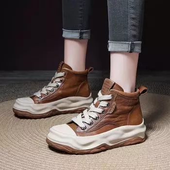 Johnature/женские короткие ботинки в стиле ретро, ботинки martin из натуральной кожи на толстой подошве, туфли на плоской подошве с круглым носком